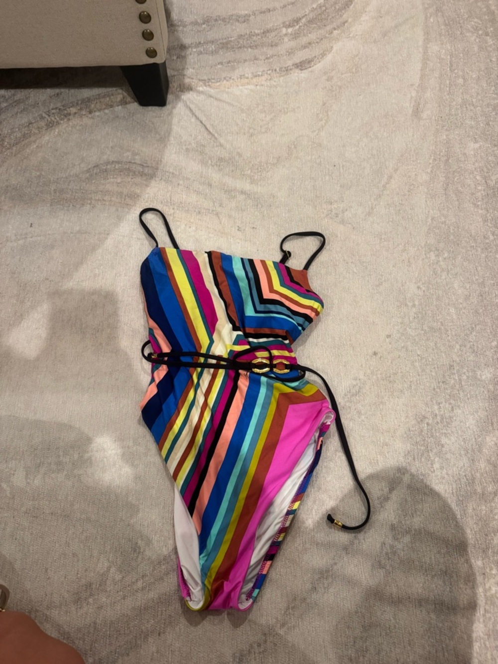 Trina Turk Multicolor Striped One-Piece Swimsuit with Black Tie